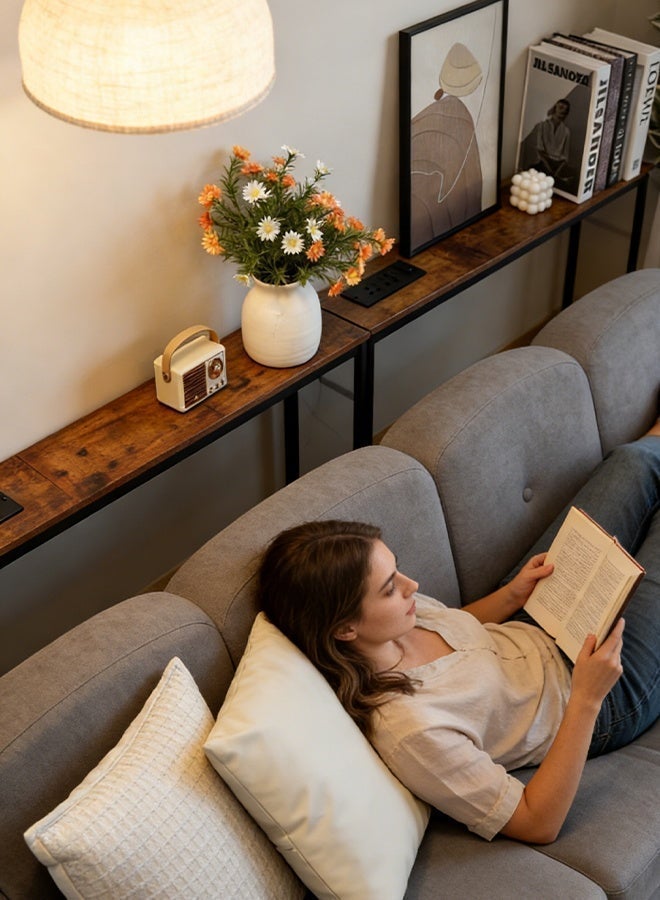 Sharpdo 200CM Narrow Console Table with 2 Outlet, Narrow Table, Sofa Tables, House Entrance Table with Charging Station, for Living Room, Bedroom, Rustic Brown - Image 5